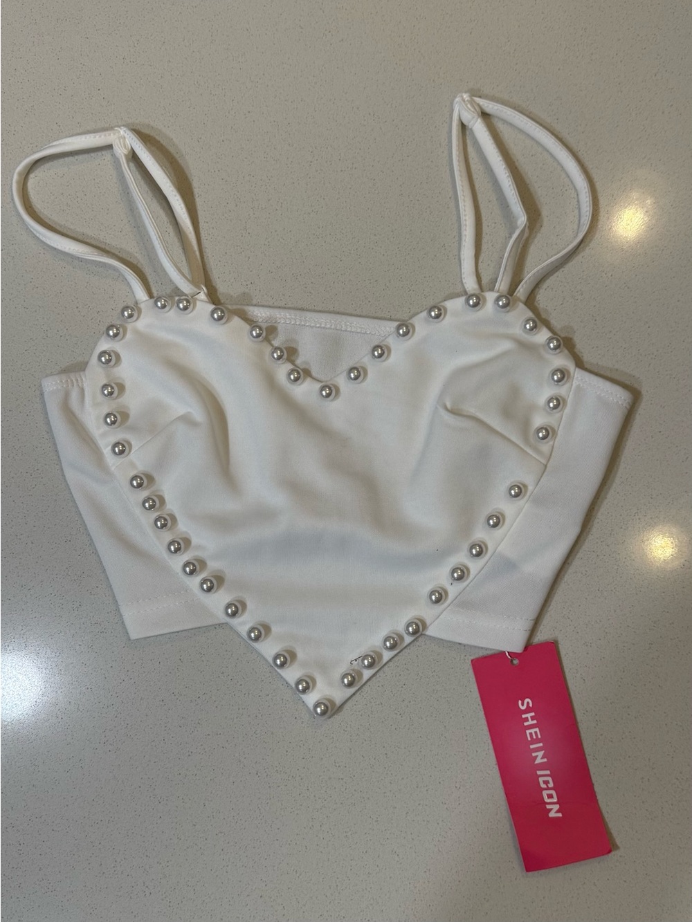 SHEIN White Branded crop top Tag Detail XS-2 - Picture 4 of 6